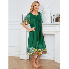 udforsk Moomoo Nightgowns for Women Plus Size House Dresses for Elderly Moo Moos for Women Housecoat Patio Dress Short Sleeve Lounge Dress Green Mandala Flower XL