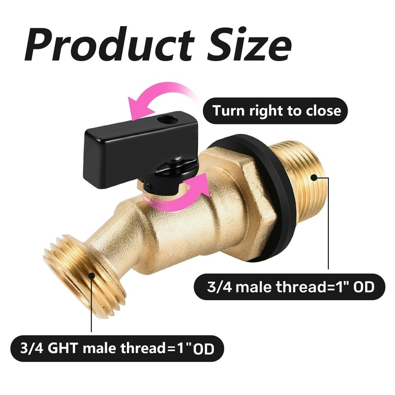 Funnytek Brass Water Container, 3/4" Threaded Leak-Proof Rain Barrel Faucets