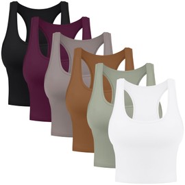 6 Pieces Basic Cotton Crop Tank Tops Sleeveless Racerback Sports Tops Workout Yoga Crop Tops for Women (Color Set B, Medium)