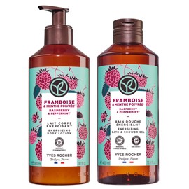 Yves Rocher Set Crema fluida 390 ml y Gel de ducha 400 ml (Frambuesa y Hierbabuena))                                                                  