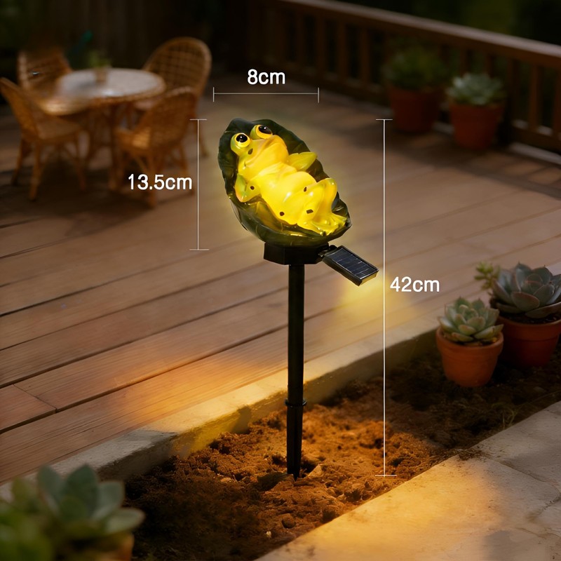 YZYOE Solar Powered Lotus Leaf Frog Light, Garden Decoration Resin
