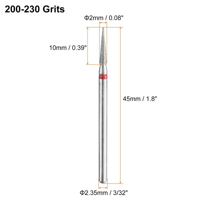 HARFINGTON 5pcs 200-230 Grits Diamond Grinding Bit 2mm Tapered Head
