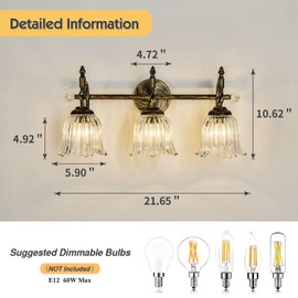 CVKASH 3-Light Bathroom Vanity Light Fixtures Over Mirror, Modern Bronze Vanity Light with Glass Shade Vintage Wall Sconce for Bedroom Dressing Room Living Room Hallway Cabinet
