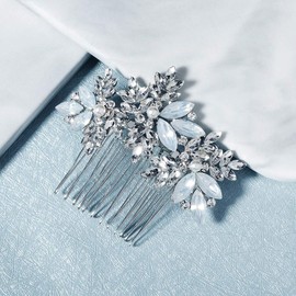 fxmimior Wedding Silver Hair Comb Rhinestones Opal Crystal Vintage Bridal Hair Clips Side Comb Accessories for Brides and Bridesmaids