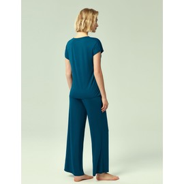 GYS Soft Bamboo Viscose Sleepwear for Women Short Sleeve 2 Piece Pajama Sets, Lyons Blue, Large