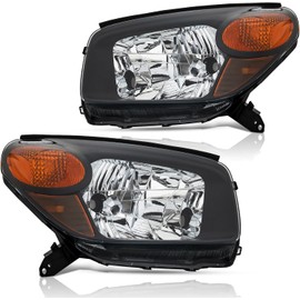 Headlights Assembly Pair for 2004 2005 Toyota RAV4 Headlamps Head Lights Replacement Driver and Passenger Side,Black Housing Amber Reflector