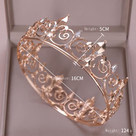 King crown for Men, Full Round Gold Crown, Metal Royal Birthday Crown, Men's Crystal Prince Crown and Tiara