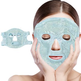 KOLZEMV Cooling Mask Face with Velcro Fastening, Cooling Pads, Ice Mask, Ice Eye Mask, Ice Cold Cooling Mask & Hot Compress, for Reducing Face Swelling, Dark Circles, Skin Care (Blue)