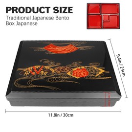 DOERDO Japanese Bento Box Sushi Tray Candy Box Snack Serving Box with Lid Home Restaurant Office, 11.8"x9.4"x2.1"