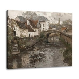 Small Bathroom Landscape Wall Art Vintage Decor, Retro Canvas Wall Art for Bedroom Living Room, Vintage Picture Prints Rural Decoration, River and Bridge Scene, John Constable Paintings, 12"x15"