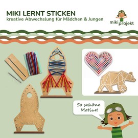 mikiprojekt® Children's Rocket Embroidery Set with Simple Instructions for Safe Success I Developmental Embroidery Children's Set Made of Safe Material I Embroidery Pictures for Children with Stand