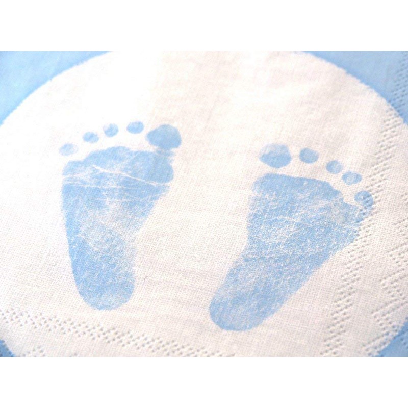 20 Napkins Baby Feet Footprint Light Blue Christening Birth Boy