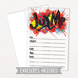 Trampoline Park Kids Birthday Invitations- Jump Party Invite Cards For Boys - 20 Count With Envelopes - Jumping Theme