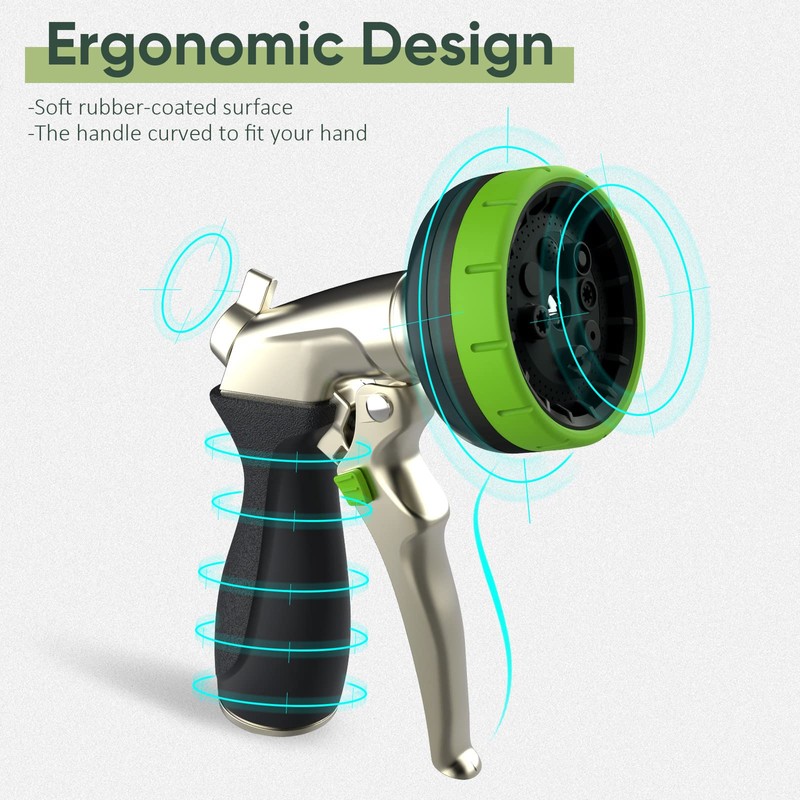Garden Hose Nozzle,Metal Spray Nozzles with 8 Adjustable Watering Patterns,Heavy
