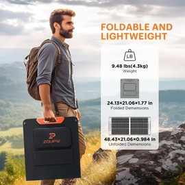 ZOUPW 100W Portable Solar Panel,RV Essentials, 20V ETFE Foldable Solar Charger for Power Station,QC3.0 USB-A &Type-C Output,23.5% High Efficiency IP67 Waterproof for Camping RV Offgrid Living
