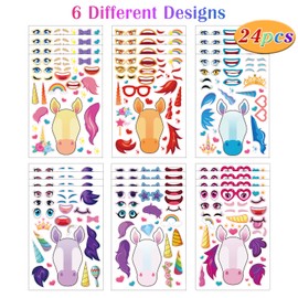24 Sheets Unicorns Make a Face Sticker Sheets for Kids Todders Activities, Make Your Own Stickers for Kids Birthday Party Favor Supplies Craft