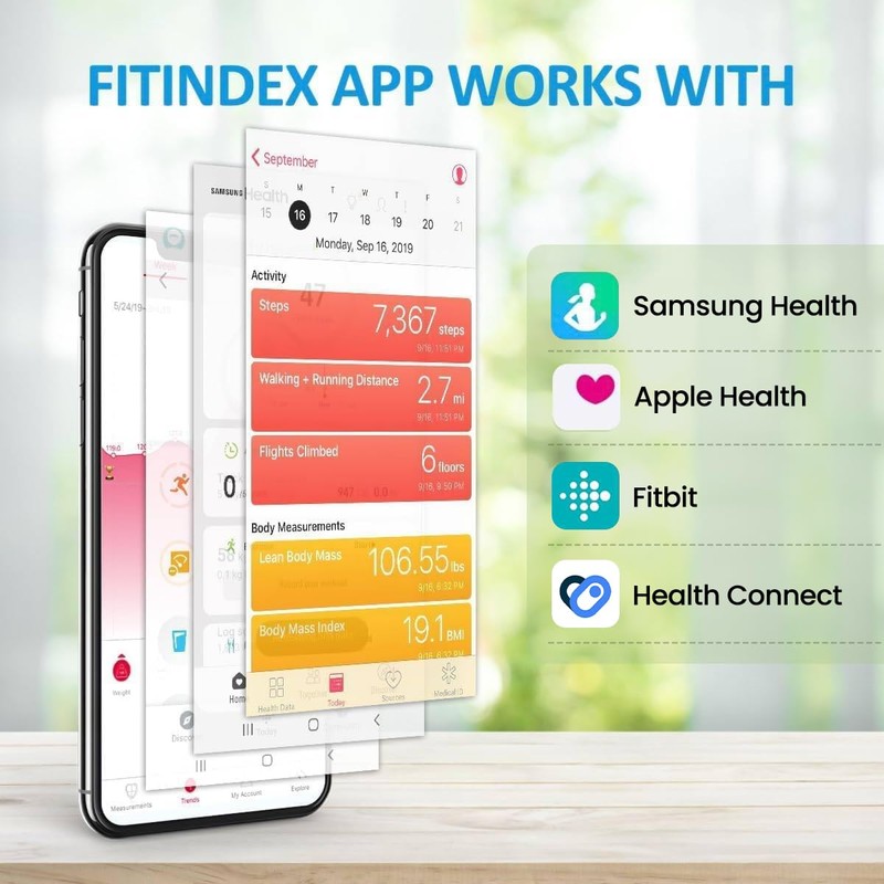 FITINDEX Scale with BMI, Body Fat, Muscle Mass, Smart Scale