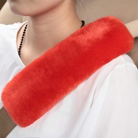 2 Pack Genuine Plush Fuzzy Sheepskin Wool Car Seat Belt Should Pads, Auto SeatBelt Strap Covers, Soft Neck Cushion Protector(Tangerine)