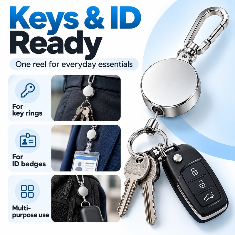 Retractable Keychain Pull Reel with Metal Wire Cable, Anti-Lost ID