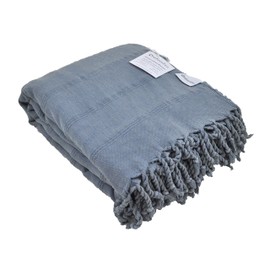 Large Stonewashed Turkish Throw Blanket in Denim Blue-Grey, Soft, Cozy and Lightweight, Perfect for Use as a Love Seat or Sofa Throw, Partical Bed Cover, Beach Blanket, 100% Cotton (Large Denim)