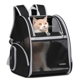 Cat Backpack Carrier Pet Backpack Carrier for Small Dogs and Medium Cat Puppy Kitten Bunny up to 15lbs, Cat Carrying Backpack Collapsible with Fully Ventilated Mesh with Safety Leash (Black) | FERMAO