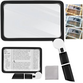 5X Magnifying Glass with Light, 48 LED Handheld Full Page Magnifying Glass, Seniors, Low Vision, Foldable, Battery Powered, Great Gift for Parents & Elderly(Battery Not Included)