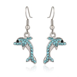 Liavy's Aqua Dolphin Fashionable Earrings - Fish Hook - Sparkling Crystal - Unique Gift and Souvenir