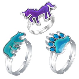 CVDYWDJIE Pack of 3 Colour Changing Rings, Cute Cartoon Rings, Children's Rings, Creative Design Rings, Children's Gifts