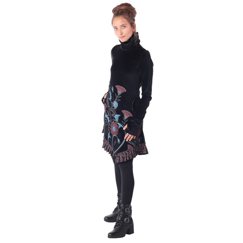 PUREWONDER Velvet Dress with Collar dr20, black