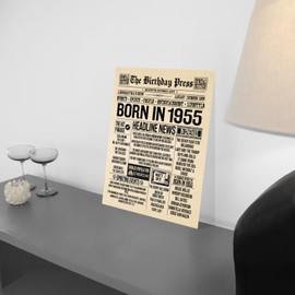 Stuff4 70th Birthday Poster Unframed - Born In 1955 Newspaper - Happy 70th Birthday Gifts for Men Women Vintage Retro Back In 1955, 8x10 Inch Seventy Seventieth Bday Party Decor Decoration