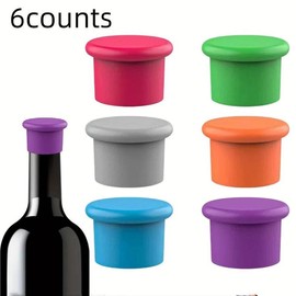Silicone Wine Bottle Stopper, 6 Counts Reusable Silicone Wine Stopper, Wine Stopper for Freshness, Food Grade Silicone Wine Stopper, Camping Kitchenware