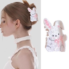 Easter Hair Claw Clips Bunny Hair Clips Cute White Rabbit Hair Jaw Clips Strong Hold Nonslip Acrylic Hair Clamps for Thin Thick Hair Easter Hair Accessories for Women Girls (Style A)