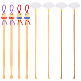 Threlaco 8 Pcs Bamboo Ear Picker Ear Cleaning Spoon Cute Doll Goose Feather Wood Ear Pick Chinese Ear Scraper Wax Removers Cleaning Tool for Adult (Cute Style,105mm, 135mm)