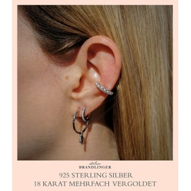 Brandlinger® Atelier Creole Gold Earrings with Coin Pendant, Made of Gold-Plated 925 Sterling Silver. Gold Earrings with 18 mm Diameter, Silver, silver