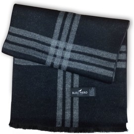Livativ Bleu Nero Luxurious Winter Scarf for Men and Women – Large Selection of Unique Design Scarves – Super Soft Premium Cashmere Feel Black Grey Center Plaid