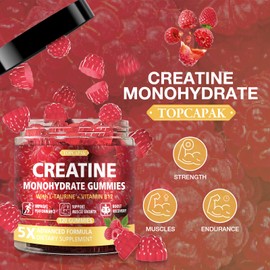 TOPCAPAK Creatine Gummies for Men & Women, Raspberry Flavor, 120 Gummies