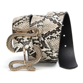 MORELESS Designer Belts for Jeans Women Leather Belt with Snake Buckle Snakeskin Small