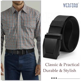 WERFORU Men Tactical Belt Nylon Belts for Men Military Belt for Men Nylon Web Belt with Metal Buckle Quick Release-Work Military Hiking(Black，32"-38" Waist Adjustable（Length 44"）