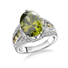 Men Silver Signet Ring with Gemstone 925 Sterling Silver Thick Band Engagement Wedding Cocktail Rings August Birthday Gift 11.58 Cttw Peridot Ring, Size 8