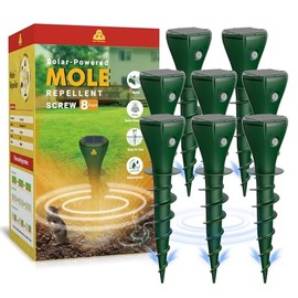 8 Packs Mole Repeller for Lawns, Solar Powered Vole Repellent Ultrasonic Pest Control Stake, Waterproof Sonic Pulse Deterrent for Gopher Vole Snake in Lawn, Garden & Yard