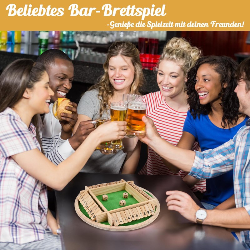 Wooderma Shut The Box Game, 4 Players Classic Dice Game,