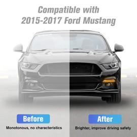 LitMiRaCle LED DRL Sequential Turn Signal Light Assembly for Ford Mustang 2015 2016 2017 US, Clear Lens Switchback White Running Light w/Amber Sequential Turn Signals, OEM Replacement, 2pcs