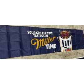 MILLER LITE Beer Flag Griller Time Is Miller Time 2X7.5ft Banner Man Cave