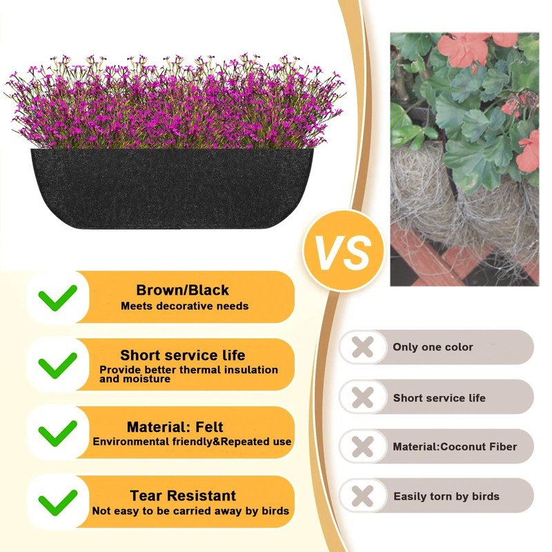 Incycall 2-Pack 24in Planter Liners - Breathable Felt Hanging Basket