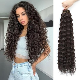 AMLUCKS Deep Wave Braiding Hair Ocean Wave Crochet Hair for Black Women Girls Synthetic Water Wave Crochet Hair Extensions for Boho Braids (4#, 22inch-3)