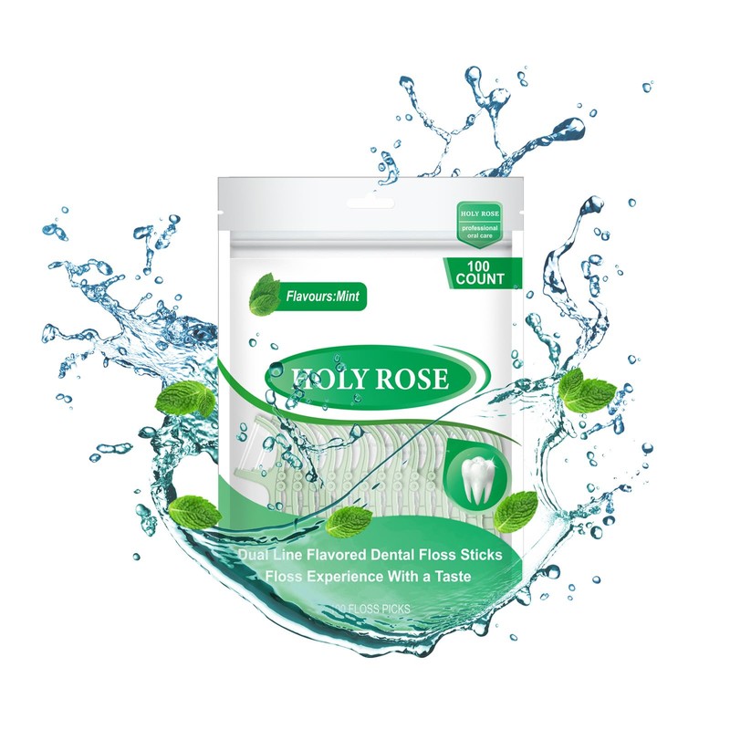 Holy Rose Mint Twin Line Dental Floss Picks - 300