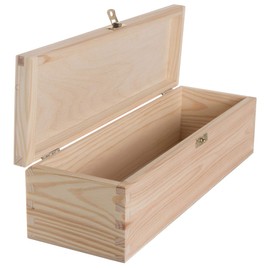 Oblong Wooden Box with Lid | 33 x 10 x 9 cm | Closure | Rectangular Valuables Memory Keepsake Storage | Unpainted & Untreated Plain Decorative Pine Wood for Crafts Decoupage