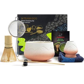 TEANAGOO 7 Pcs Matcha Whisk Set – Gradient Pink & White Ceramic Matcha Bowl, Bamboo Whisk, Scoop, Sifter & Spoon – Japanese-Style Matcha Kit for Tea Ceremony, Morning Rituals, Matcha Latte – Elegant Gift for Friends, Family & Tea Lovers - Colour: Gradien
