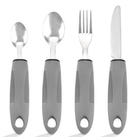 Adaptive Utensils Set for Elderly & Arthritis - 4Pcs Lightweight Stainless Steel Silverware for Weak Hand Grip, Tremors and Handicapped