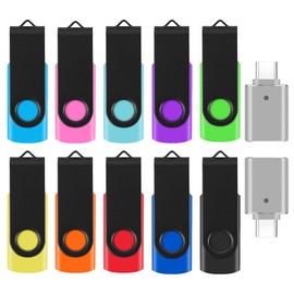 WesData 10 Pack 4GB Flash Drives with 2 USB C Adapters, Thumb Drive, Memory Stick Compatible with PC, Laptops, Mac and Adapters for USB C Devices (10 Mixed Color)